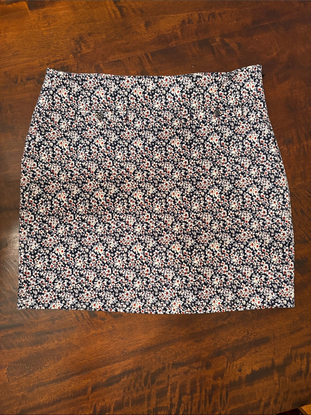 Banana Republic Navy Floral Mini Skirt with White and Red Accents